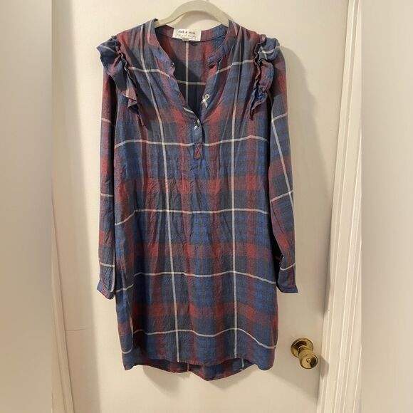 cloth & stone Dresses & Skirts - Cloth & Stone for Anthropologie plaid ruffled long sleeve dress in Small